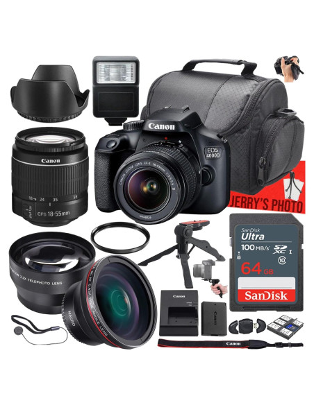 Cámara DSLR Canon EOS 4000D + Lente 18-55mm + Accesorios