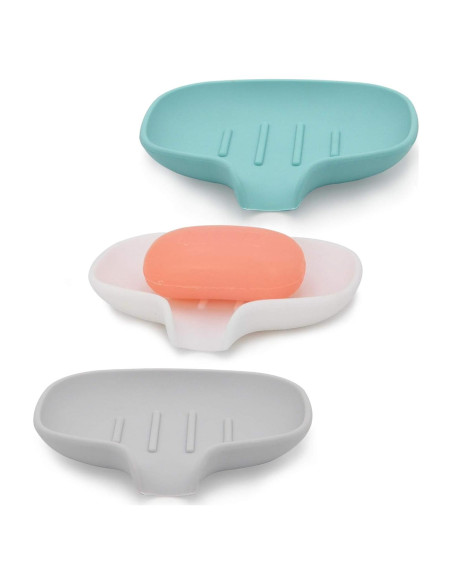 Paquete de 3 platos de jabón de silicona AIMAIAIMAI - Drenaje