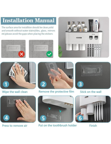 Dispensador Automático de Pasta de Dientes BHeadCat 3 Tazas Negro