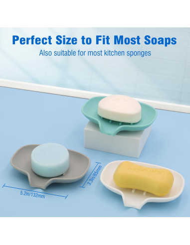 Paquete de 3 platos de jabón de silicona AIMAIAIMAI - Drenaje