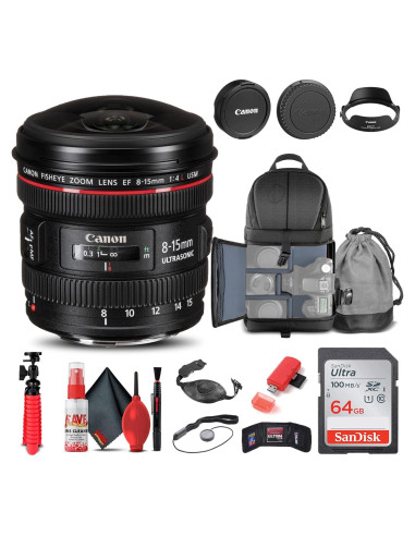 Lente Canon EF 8-15mm f/4L Ojo de Pez USM + Accesorios