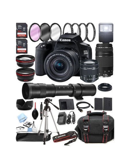 Cámara Canon EOS 250D + Lentes 18-55mm, 75-300mm, 420-800mm