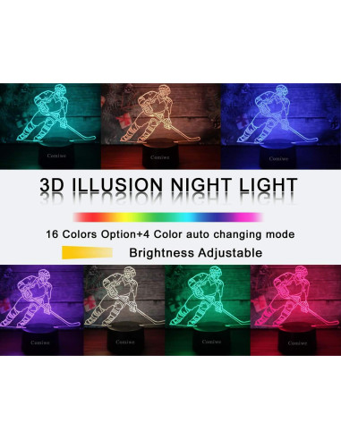 Lámpara 3D Hockey sobre Hielo KOLITEE 16 Colores LED