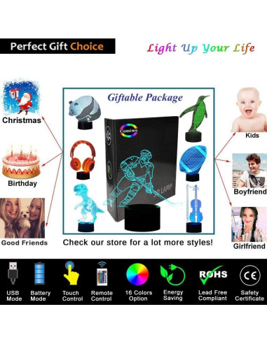 Lámpara 3D Hockey sobre Hielo KOLITEE 16 Colores LED