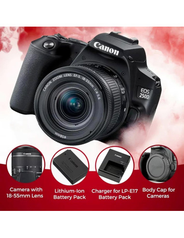 Cámara DSLR Canon EOS 250D con Lente 18-55mm y Accesorios