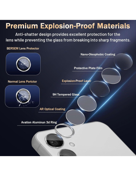 Protector de Lente de Cámara BERSEM para Samsung Galaxy S24/S23 - Vidrio Templado 9H