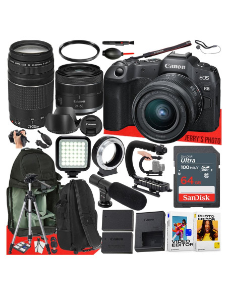 Cámara sin Espejo Canon EOS R8 + Lentes RF 24-50mm y EF 75-300mm