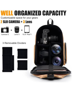 Bolsa de cámara Cwatcun 2 en 1 impermeable caqui DSLR 2