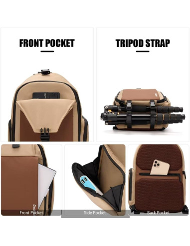Bolsa de cámara Cwatcun 2 en 1 impermeable caqui DSLR