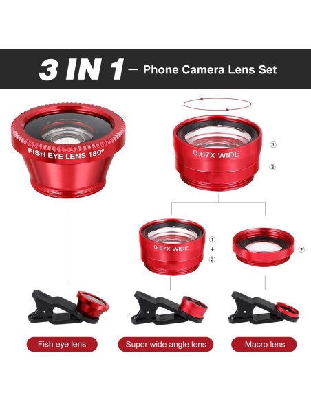 Kit de Lentes para Cámara de Teléfono Hemobllo 3 en 1