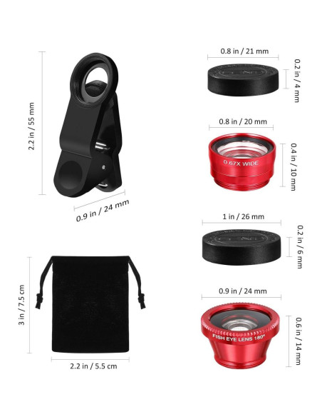 Kit de Lentes para Cámara de Teléfono Hemobllo 3 en 1