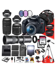 Cámara DSLR Canon EOS Rebel T7 2000D con 3 Lentes y Accesorios