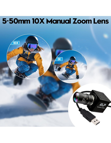 Cámara USB 16MP IFWATER con Lente Varifocal 5-50mm