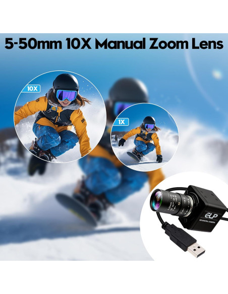 Cámara USB 16MP IFWATER con Lente Varifocal 5-50mm