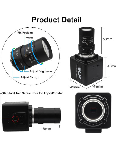 Cámara USB 16MP IFWATER con Lente Varifocal 5-50mm