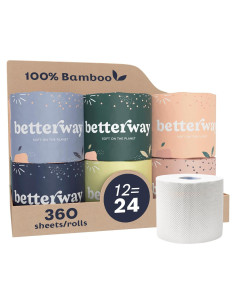 Papel Higiénico de Bambú Betterway 3 Capas 12 Rollos 360 Hojas