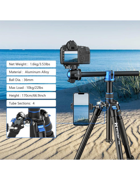 Trípode WEYLLAN TP6 2 en 1 Aluminio 170cm con Monopod