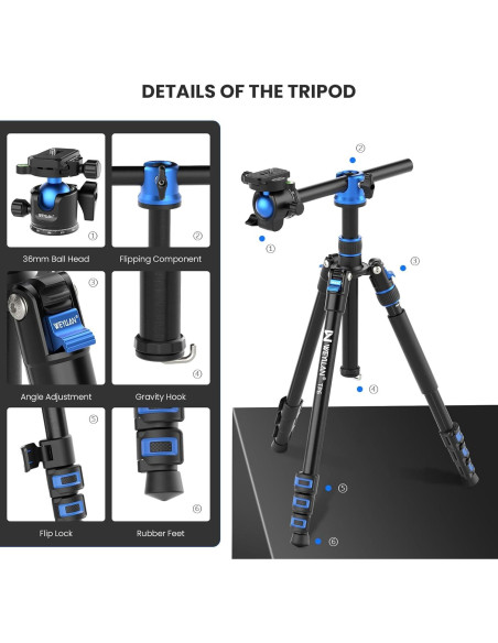Trípode WEYLLAN TP6 2 en 1 Aluminio 170cm con Monopod