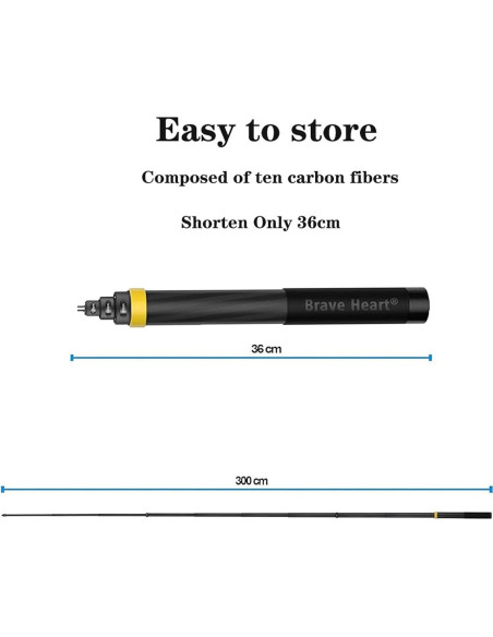 Selfie Stick Extensible 300 cm Fibra de Carbono Brave Heart