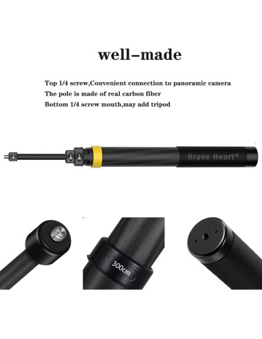 Selfie Stick Extensible 300 cm Fibra de Carbono Brave Heart