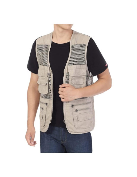 Chaleco de Pesca para Hombre Kedera Malla Transpirable Grande Caqui
