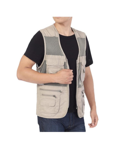 Chaleco de Pesca para Hombre Kedera Malla Transpirable Grande Caqui