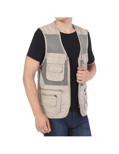 Chaleco de Pesca para Hombre Kedera Malla Transpirable Grande Caqui