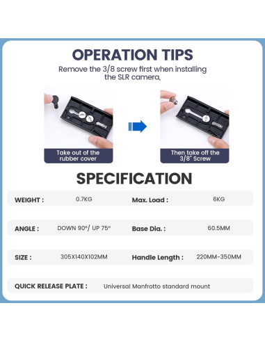 Cabezal de trípode Fotopro CSFHMH15HYAABK, 6kg, 360