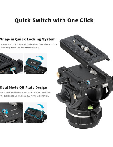 Cabezal de Video Fluido Cayer K10 Pro 75mm, Carga 10 kg