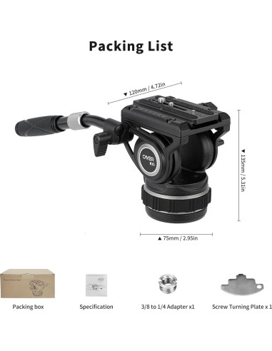 Cabezal de Video Fluido Cayer K10 Pro 75mm, Carga 10 kg