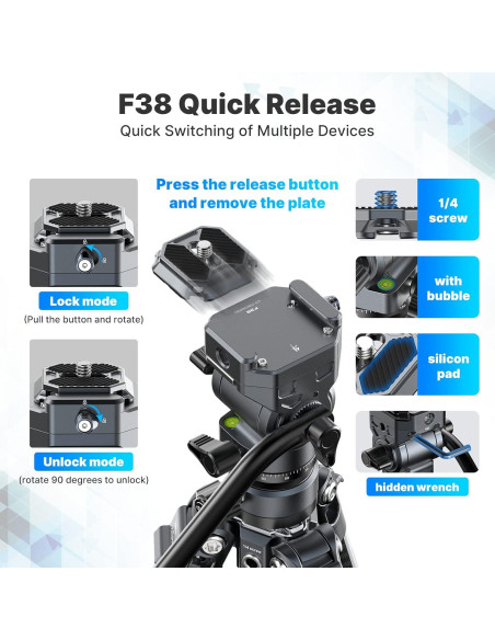 Trípode de Viaje ULANZI F38 Fibra de Carbono 1.08kg 61.4"