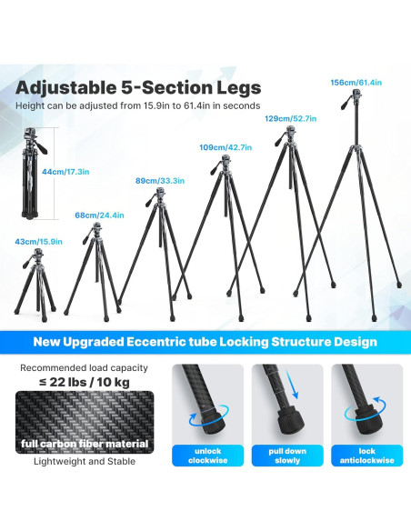 Trípode de Viaje ULANZI F38 Fibra de Carbono 1.08kg 61.4"