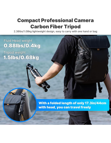 Trípode de Viaje ULANZI F38 Fibra de Carbono 1.08kg 61.4"