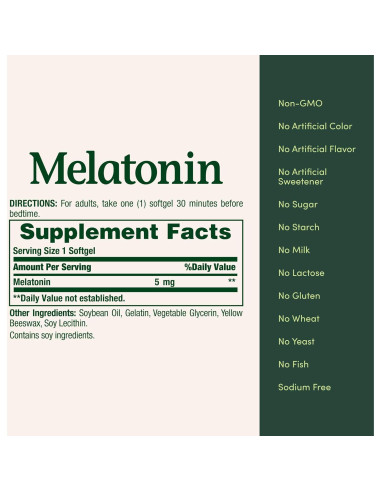 Melatonina Nature's Bounty 5mg 90 Gelatinas Blandas Sin Sabor