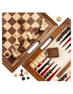 Juego de Ajedrez 3-en-1 Lingle de Madera Plegable 39x39 cm