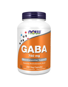 Suplemento GABA NOW Foods 750mg 200 Cápsulas Veganas