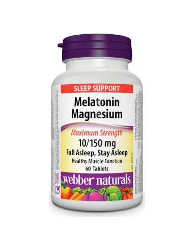 Melatonina 10 mg y Magnesio 150 mg Webber Naturals 60 Tabletas