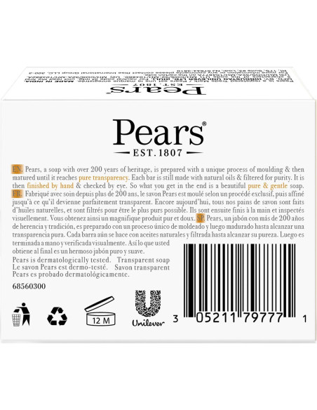 Jabón Pears de Glicerina Ámbar 100g - Paquete de 12 Unidades