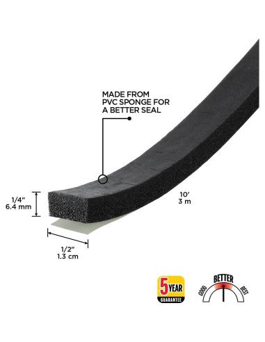 Sello de Ventana de Esponja M-D 1/4" x 1/2" x 3.05 m Negro