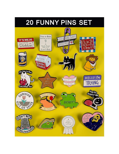 Conjunto de 20 Pines de Esmalte Divertidos - Regalo Creativo