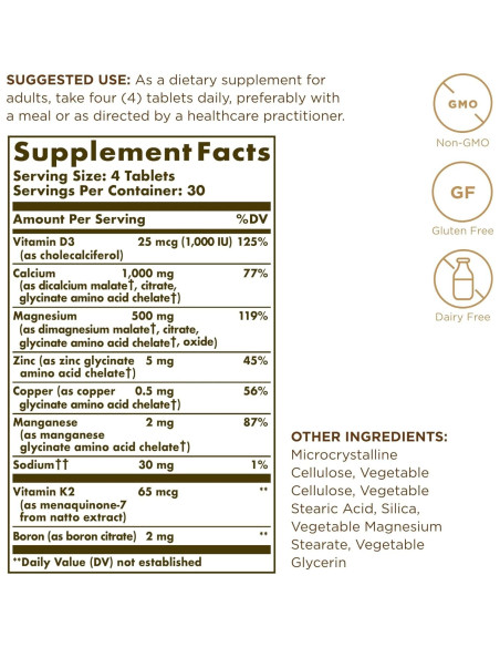 Solgar Complejo Avanzado de Calcio 120 Tabletas - Zinc, D3, K2