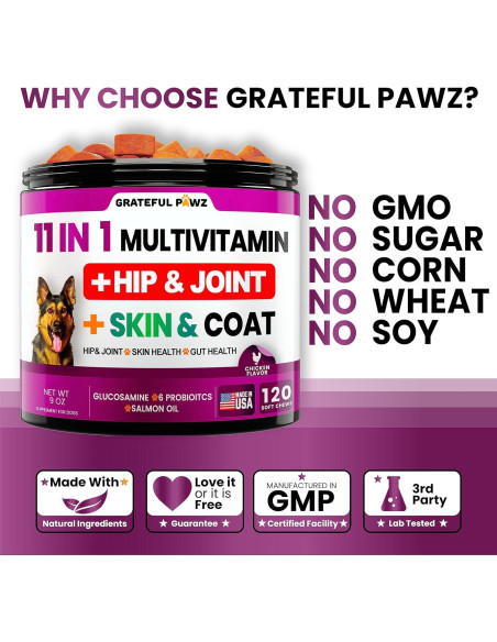 Multivitamina Masticable para Perros Grateful Pawz 255g