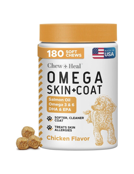 Suplemento de Aceite de Salmón para Perros Chew + Heal 180 Masticables