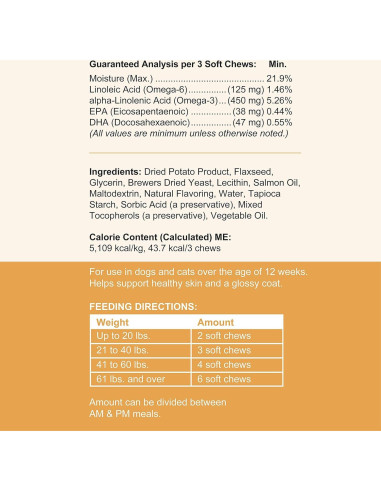 Suplemento de Aceite de Salmón para Perros Chew + Heal 180 Masticables