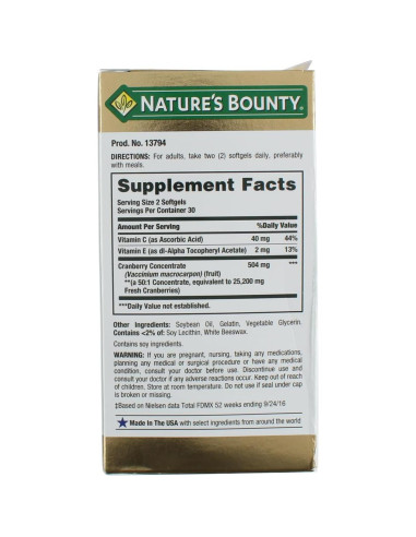 Suplemento Dietético de Arándano Nature's Bounty 60 Geles Blandos