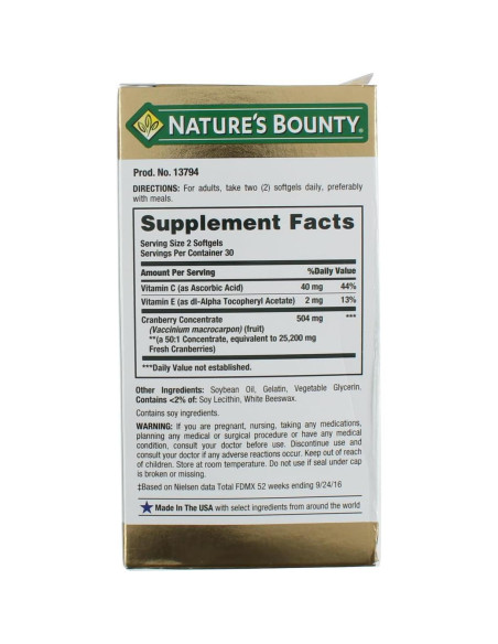 Suplemento Dietético de Arándano Nature's Bounty 60 Geles Blandos