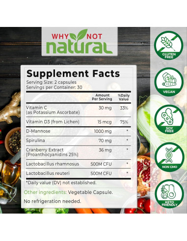 Pastillas UTI 5-en-1 Why Not Natural con D-Mannosa y Probioticos