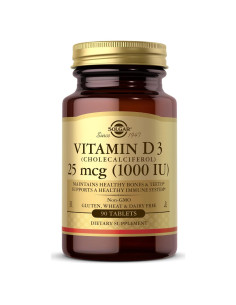 Vitamina D3 Solgar 25 mcg 90 Tabletas Sin Gluten Kosher