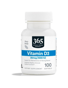 Suplemento de Vitamina D3 1000 UI 365 Whole Foods 100 Softgels