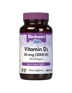 Vitamina D3 2000 IU Bluebonnet 250 Cápsulas Blandas